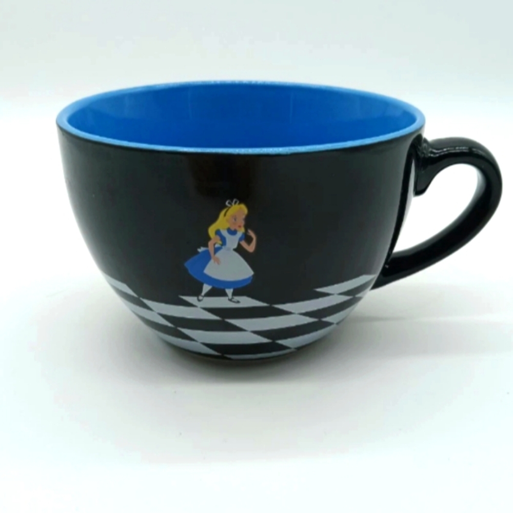 Disney Alice In Wonderland Black Checkerboard White Rabbit Tea Coffee Mug/Cup
